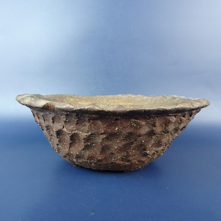 中古】盆栽鉢 昭山 小鉢 長辺 約9.8cm 丸鉢 外縁 釉薬 現品 中古鉢  