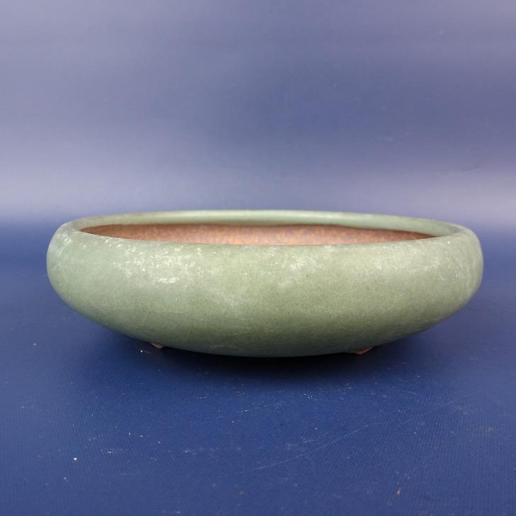 落款有り　盆栽鉢　丸 中古】盆栽鉢 落款あり 小型 長辺 約11cm 丸鉢 釉薬 現品 中古鉢 : は