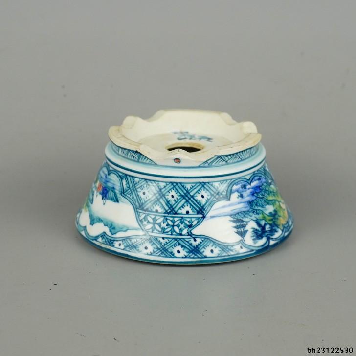 中古】盆栽鉢 ゆうき祥石 小鉢 長辺 約 10cm 丸鉢 色絵 山水図 中古】盆栽鉢 ゆうき祥石 小鉢 長辺 約 10cm 丸鉢 色絵 山水図