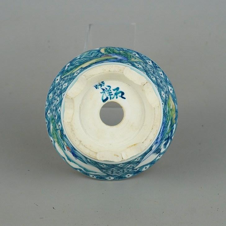 中古】盆栽鉢 ゆうき祥石 小鉢 長辺 約 10cm 丸鉢 色絵 山水図 中古】盆栽鉢 ゆうき祥石 小鉢 長辺 約 10cm 丸鉢 色絵 山水図