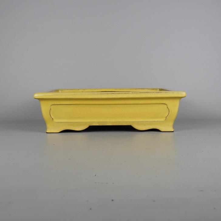 中古】盆栽鉢 常滑 山秋造 松泉焼 中型 長辺 約32cm 長方鉢 窓入 黄釉