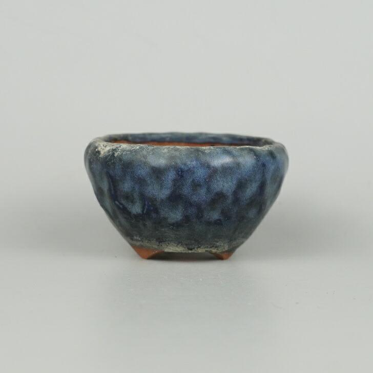 中古】 盆栽鉢 二代 東福寺 小鉢 長辺 約6.5cm 丸鉢 瑠璃 釉薬 観賞用