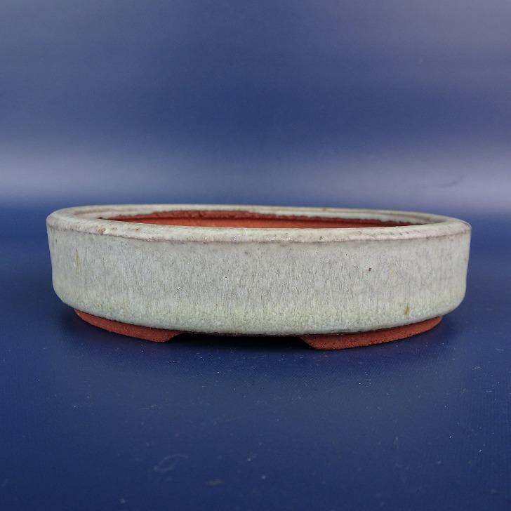 燿山　楕円　赤　盆栽鉢 中古】 盆栽鉢 燿山 小型 長辺 約10.7cm 楕円鉢 釉薬 現品 中古鉢 : は