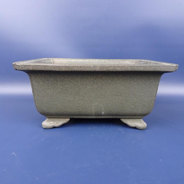 落款あり　盆栽鉢　長方 中古】盆栽鉢 落款あり 小型 長辺 約20.5cm 長方鉢 外縁 雲足 泥