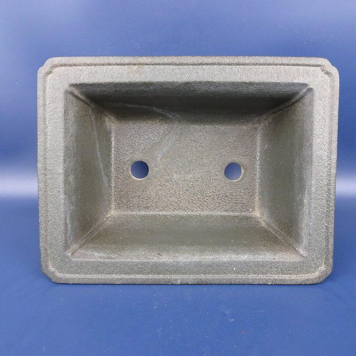 落款あり　盆栽鉢　長方 中古】盆栽鉢 落款あり 小型 長辺 約20.5cm 長方鉢 外縁 雲足 泥