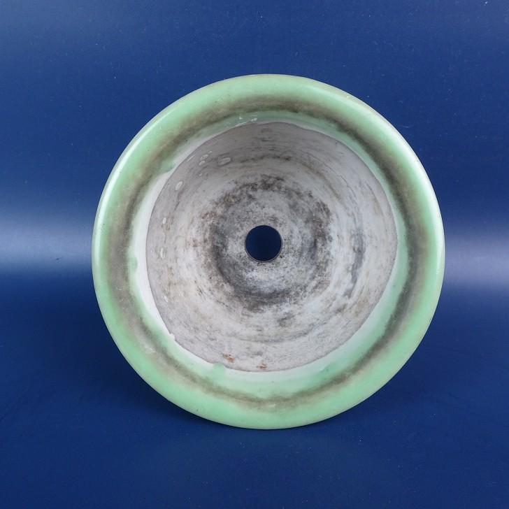 中古】盆栽鉢 落款なし 小型 長辺 約12.2cm 丸鉢 外縁 青磁 中国