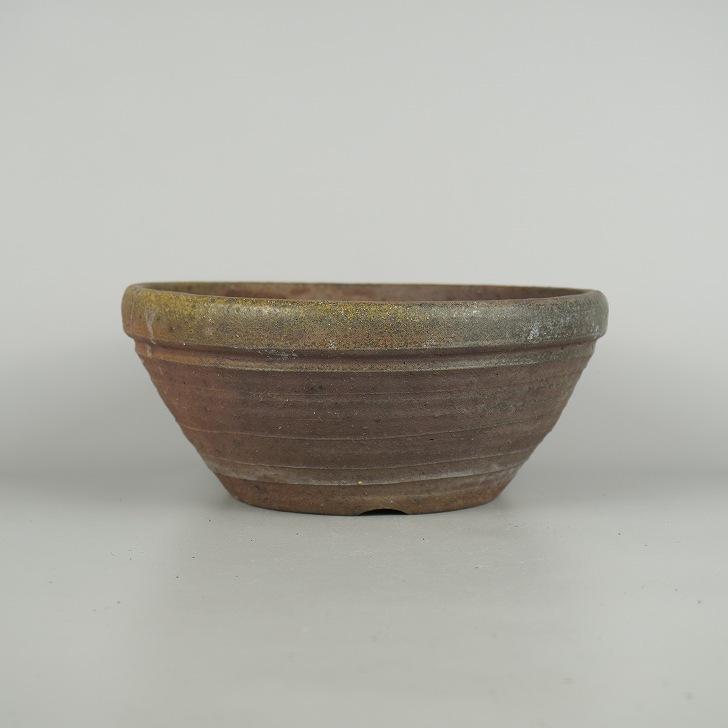 中古】盆栽鉢 常滑 凡才 中型 長辺 約 23.5cm 丸鉢 泥物 現品 中古鉢 