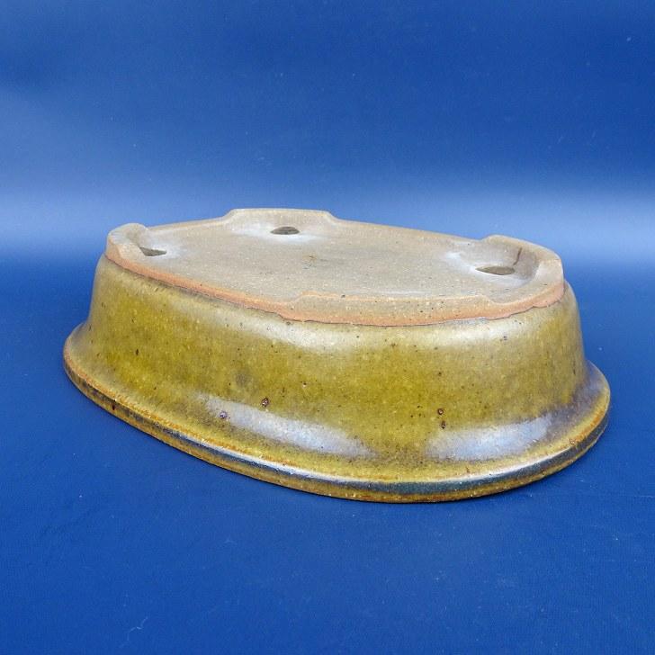 盆栽鉢　陶器　一陶園 中古】盆栽鉢 常滑 一陶園 小型 長辺 約19.4cm 楕円鉢 外縁 釉薬 現品