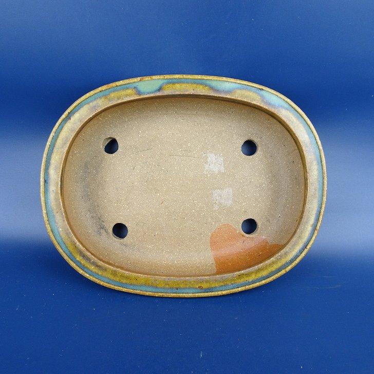 盆栽鉢　陶器　一陶園 中古】盆栽鉢 常滑 一陶園 小型 長辺 約19.4cm 楕円鉢 外縁 釉薬 現品