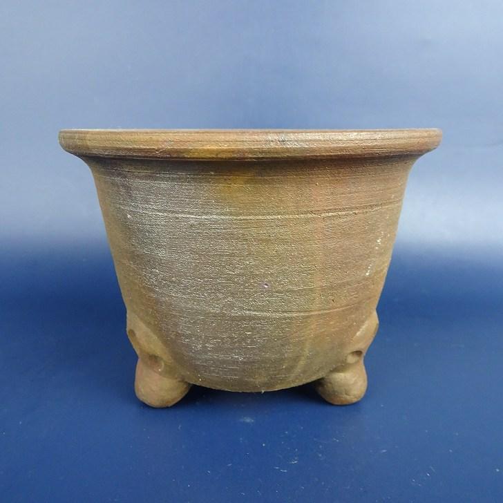 富舟、落款、盆栽鉢、植木鉢、古鉢、鋲打ち鉢、常滑焼、花台付 富