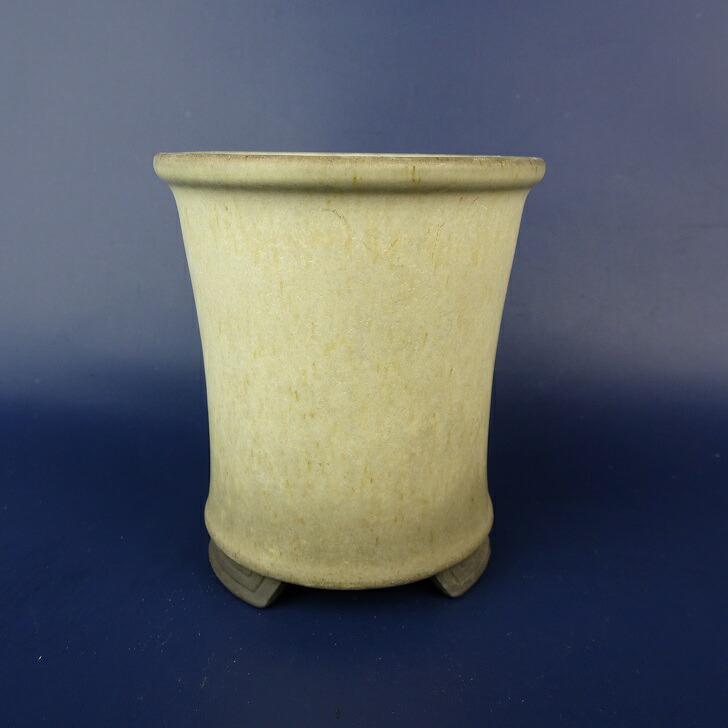 中古】盆栽鉢 陶艶 小鉢 高さ 約 9cm 丸鉢 外縁 釉薬 現品 中古鉢 : は