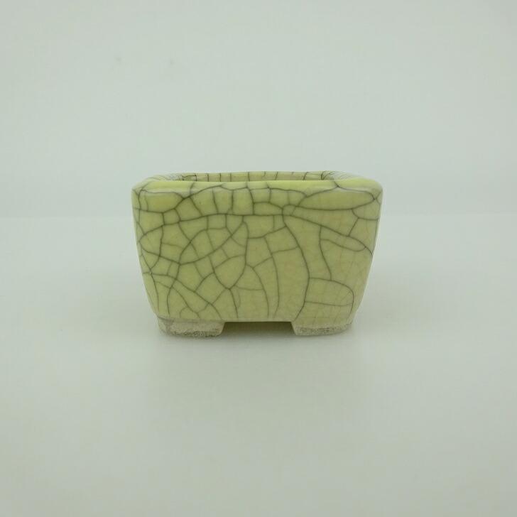 中古】盆栽鉢 青香 豆鉢 長辺 約4.4cm 正方鉢 貫入 釉薬 現品 中古鉢