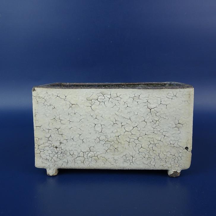 中古】盆栽鉢 文五郎 小型 長辺 約10.2cm 長方鉢 釉薬 現品 中古鉢