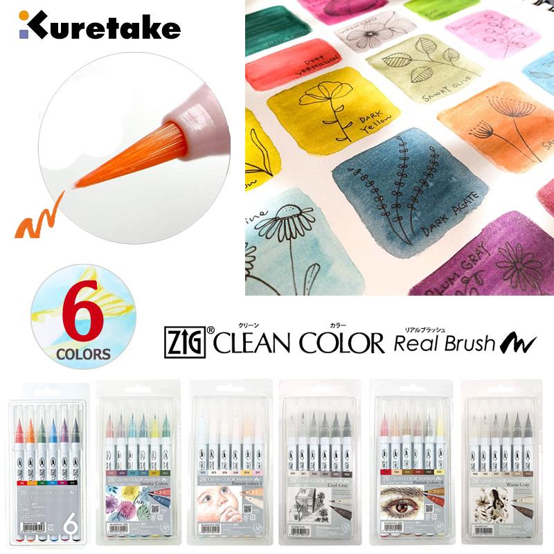 ZIG Kuretake 呉竹 クリーンカラーリアルブラッシュ 6色セット 6種類