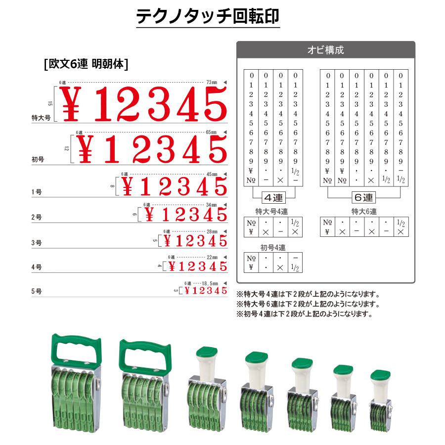 サンビー テクノタッチ回転印 欧文6連 明朝体 (4号) 6桁 ナンバリングスタンプ(数字・金額)はんこ スタンプ :tk-046:印鑑と文具と雑貨のはんこキング 通販 テクノタッチ回転印 欧文6連 明朝体 4号 TK-046