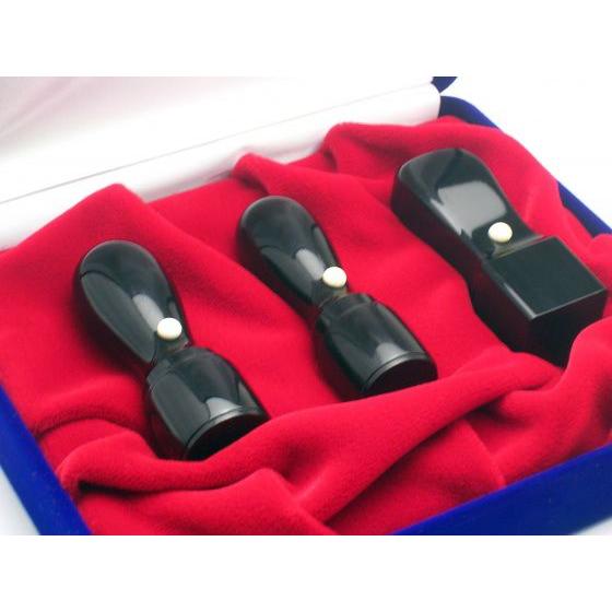 黒水牛/代表者印(天丸)・銀行印(天丸)・角印(天丸)3本セットケース付（3本用化粧箱）/18.0/16.5/21.0