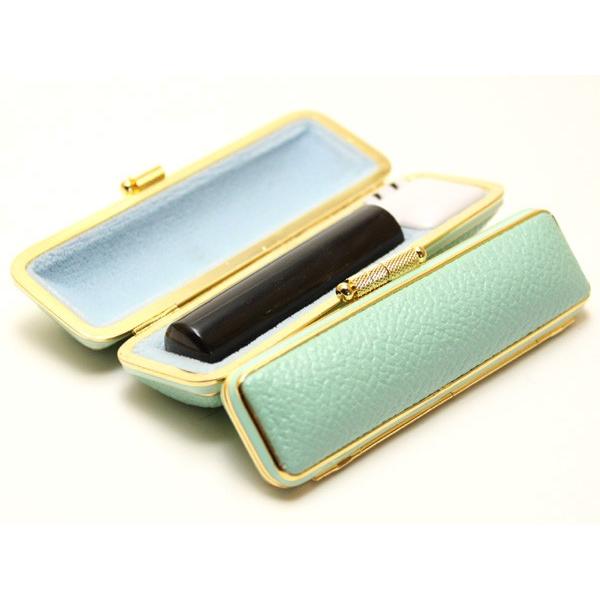 印鑑 実印 銀行印 認印 はんこ 天然黒水牛印鑑18.0mｍ×60ｍｍファンシーレザーグリーンケース付き