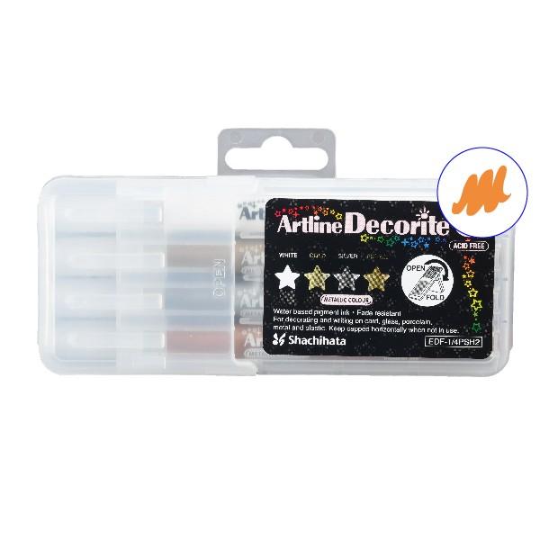 ホットセール アートライン デコライト 4色セット 筆ペンタイプ Edf F 4psh2 送料無料 デコペン メタリック 大人の塗絵 塗り絵 おとな デコレーション Materialworldblog Com