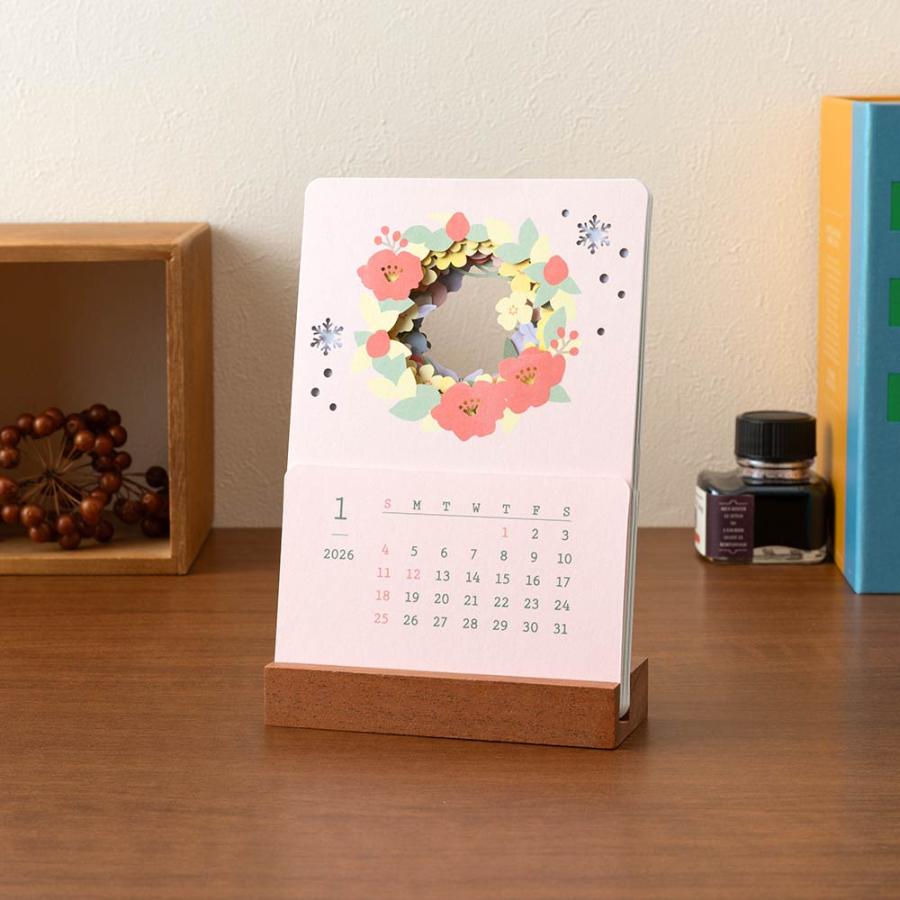 ミドリ 卓上 カレンダー 季節をのぞく 『花柄・31368006』 コンパクト