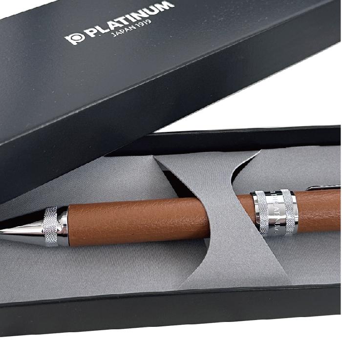 プラチナ万年筆 ボールペン ダブル3アクション 牛本革巻き 0.7mm