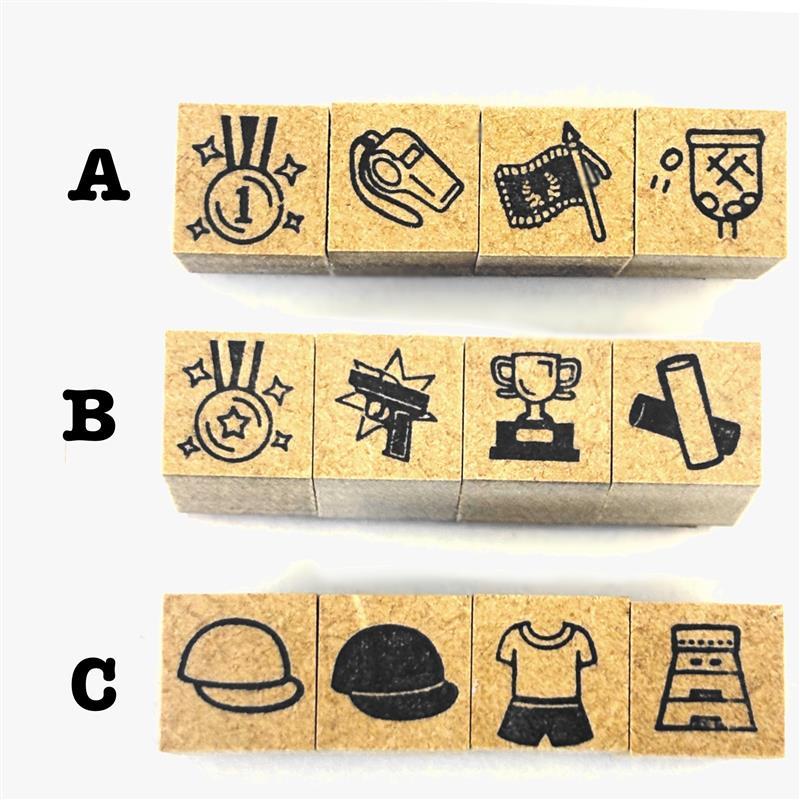 ころころスタンプ】体育・運動会 スタンプセット【10mm角 4個】赤白