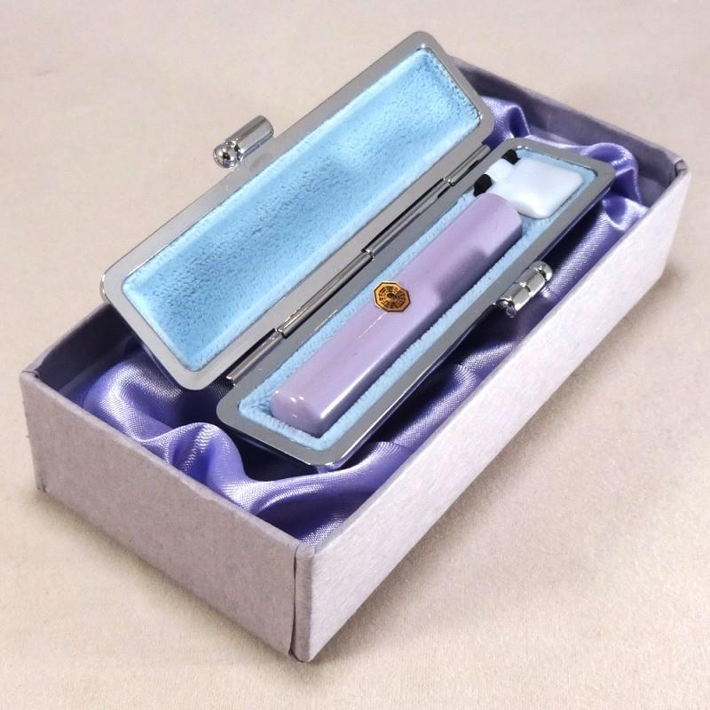 印鑑 作成 風水 開運 本柘 12.0mm 個人印 家庭円満 パープル 専用ケース付き