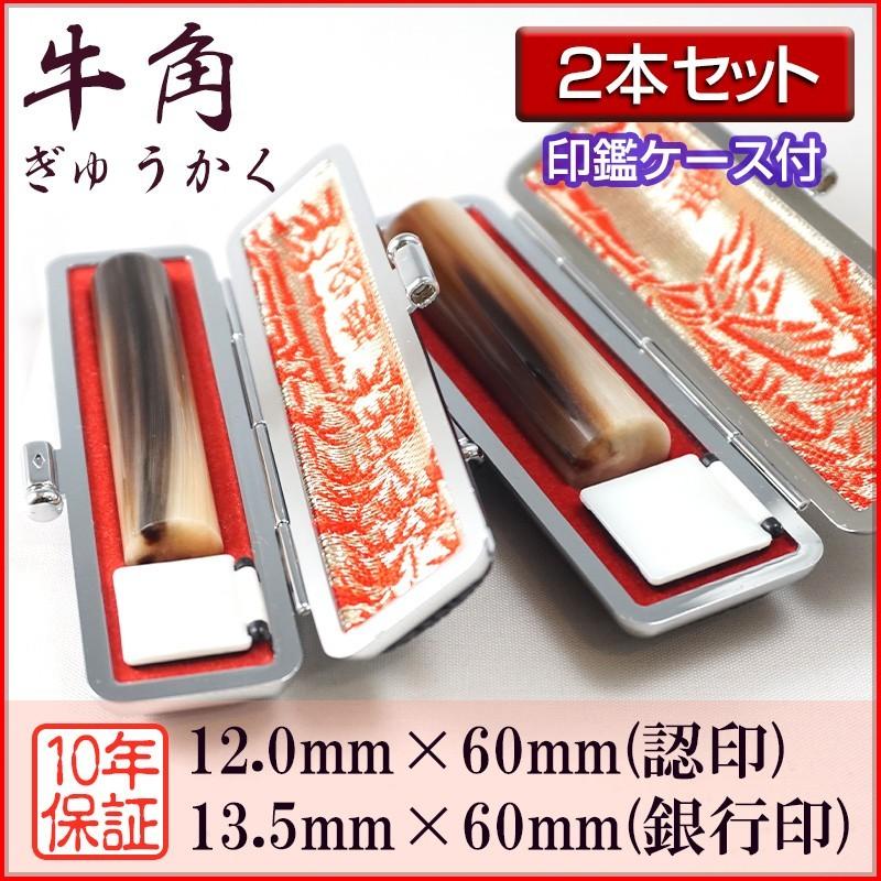 印鑑 作成 個人印 2本セット 牛角 芯持ち 認印12.0mm 銀行印13.5mm 選べる5書体 英語 アルファベット 即日対応可 オーダーメイド 押しやすい 上質 印鑑ケース付
