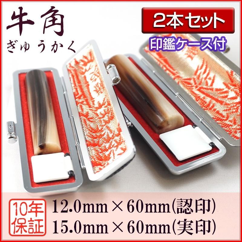 印鑑 作成 個人印 2本セット 牛角 芯持ち 認印12.0mm 実印15.0mm 選べる5書体 英語 アルファベット 即日対応可 オーダーメイド 押しやすい 上質 印鑑ケース付