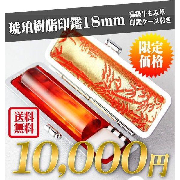 印鑑 はんこ 琥珀樹脂 高級もみ革印鑑ケース付き (18.0mm) 実印 銀行印 認印 ハンコ プレゼント 就職祝い 印鑑セット 送料無料