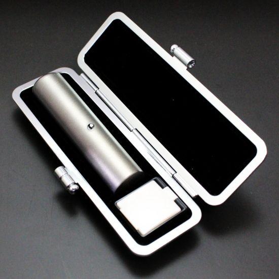 印鑑 はんこ シルバーブラストチタン ステンレス球付 ブラック 高級もみ革印鑑ケース付き (16.5mm) 実印 銀行印 認印 ハンコ 就職祝い 送料無料