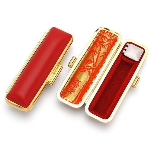 印鑑ケース (赤-金枠) 10.5-12.0mm（内張り朱竹） 朱肉付き はんこ