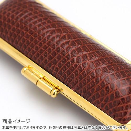 印鑑ケース (本トカゲ皮-金枠) 16.5-18.0mm （内張り朱竹） 朱肉付き