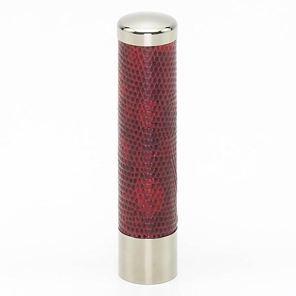 印鑑 はんこ チタン印鑑 銀行印 革張りリザードチタン（赤） 13.5mm 個人印鑑 ハンコ 判子 名前 送料無料