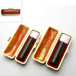 印鑑 はんこ 実印 銀行印 LSセット 2本セット (実印：16.5mm 銀行印：12mm) 黒水牛 印鑑ケース（トカゲ-金枠）付き 個人用 ハンコ 判子 送料無料