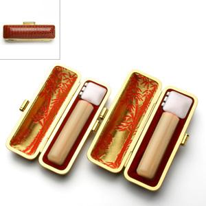 印鑑 はんこ 実印 銀行印 XLセット 2本セット (実印：18mm 銀行印：15mm) 牛角(純白)  印鑑ケース（トカゲ-金枠）付き 個人用 ハンコ 判子 送料無料