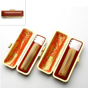 印鑑 はんこ 実印 銀行印 SSセット 2本セット (実印：13.5mm 銀行印：12mm) 牛角(中色) 印鑑ケース（トカゲ-金枠）付き 個人用 ハンコ 判子 送料無料