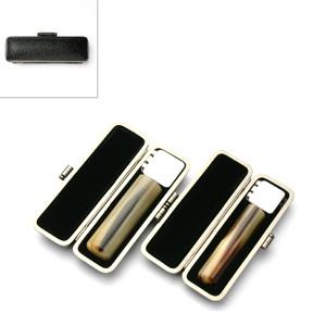 送料無料 印鑑 はんこ 実印 銀行印 LSセット 2本セット (実印：16.5mm 銀行印：12.0mm) 牛角(濃色) 印鑑ケース（ブラックメタル枠）付き
