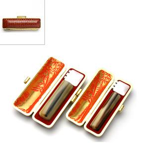 印鑑 はんこ 実印 銀行印 SSセット 2本セット (実印：13.5mm 銀行印：12mm) 牛角(濃色) 印鑑ケース（トカゲ-金枠）付き 個人用 ハンコ 判子 送料無料