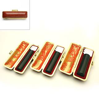 印鑑 はんこ 実印 銀行印 認め印 XSSセット 3本セット (実印：18mm 銀行印：12mm 認印：10.5mm) 玄武（黒彩樺） 印鑑ケース(トカゲ-金枠)付き 送料無料
