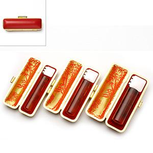 送料無料 印鑑 はんこ 実印 銀行印 認め印 MSMセット 3本セット (実印：15.0mm 銀行印：12.0mm 認印：12.0mm) 琥珀樹脂 印鑑ケース(赤-金枠)付き