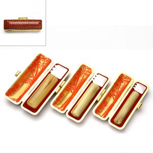 送料無料 印鑑 はんこ 実印 銀行印 認め印 SMLセット 3本セット (実印：13.5mm 銀行印：13.5mm 認印：13.5mm) 牛角(淡色) 印鑑ケース(トカゲ-金枠)付き