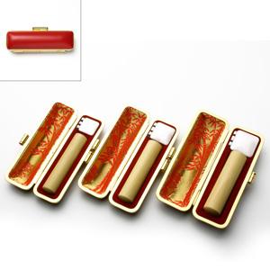 送料無料 印鑑 はんこ 実印 銀行印 認め印 SMSセット 3本セット (実印：13.5mm 銀行印：13.5mm 認印：10.5mm) 薩摩本柘 印鑑ケース(赤-金枠)付き