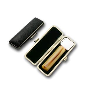 印鑑 はんこ 実印 牛角 中色（芯持） 16.5mm 印鑑ケース(ブラックメタル枠)付き 個人印鑑 ハンコ 判子 名前 送料無料
