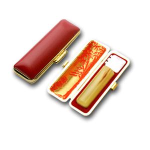 印鑑 はんこ 実印 牛角 淡色（芯持） 15mm 印鑑ケース(赤-金枠)付き 個人印鑑 ハンコ 判子 名前 送料無料
