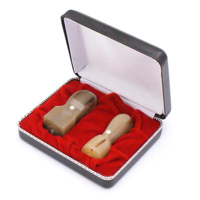 印鑑 はんこ 会社設立 Bセット (天丸)  (実印：18mm 角印：24mm) 牛角中色 (専用ケース付) 法人印鑑 2本セット 送料無料