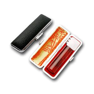 送料無料 印鑑 はんこ 認め印 琥珀樹脂 10.5mm 印鑑ケース(銀枠)付き