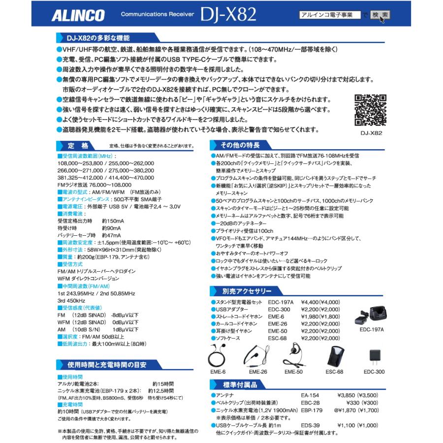 ALINCO DJ-X82 アルインコ レシーバー 受信改造済 : HANNA WEB ALINCO DJ-X82 アルインコ レシーバー 受信改造済 : HANNA WEB