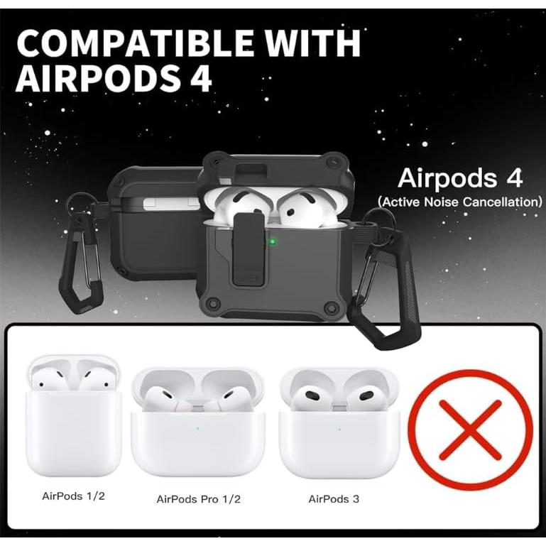 AirPods 第4世代 ケース｜ロック蓋機能 オートオープン設計 カラビナ付