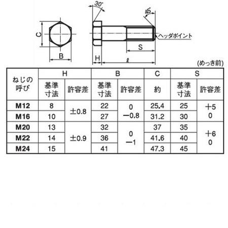 F8T ドブ 六角ハイテンションボルト M20x75 1本 (ボルト F8T ドブ 六角ハイテンションボルト M20x75 1本 (ボルト