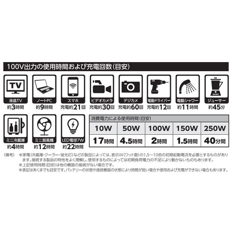 【在庫有り即納】日動工業 ピンバン LPE-R250L  ポータブル電源 2.9ｋｇ 屋内用 パワフルで長時間OK！電源のない場所で簡単に使える！軽くてコンパクト！｜hanshin-k｜05